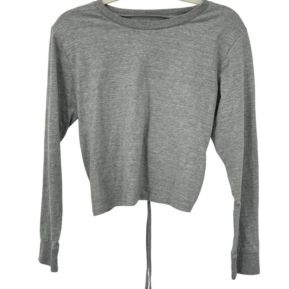 On Fire Womens Long Sleeve Lace Up Back Top Heather Gray Cotton Size L
